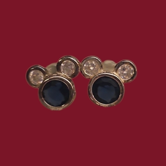 DISNEY Sterling 925 Blue Swarovski Crystal Mickey Mouse Earrings - Picture 1 of 5